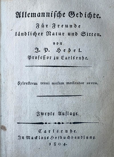 Johann Peter Hebel - Titelblatt 2. Auflage der alemannischen Gedichte